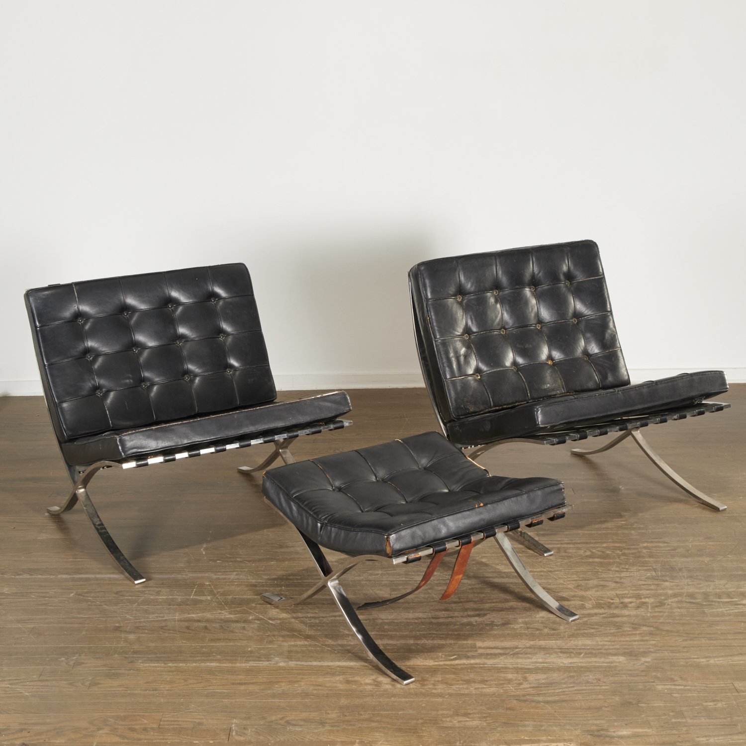 Appraisal: MIES VAN DER ROHE BARCELONA CHAIRS AND OTTOMAN c s