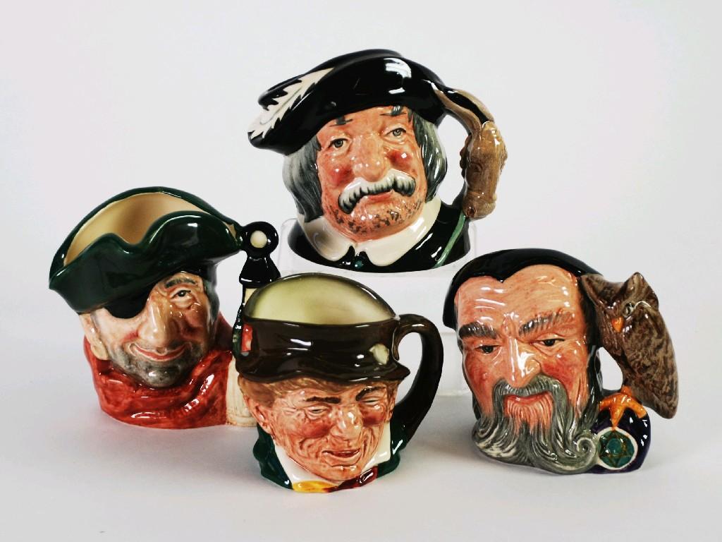 Appraisal: FOUR ROYAL DOULTON SMALL POTTERY CHARACTER JUGS comprising 'Merlin' D