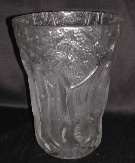 Appraisal: Attractive Large Czechoslovakian Satine Glass Vase in Sylvan decor in