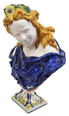 Appraisal: French faience tin-glazed earthenware bust of Apollo th c with