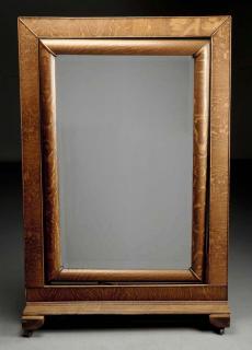 Appraisal: Large Chevel Mirror on Casters Refinished quarter sawn oak veneer