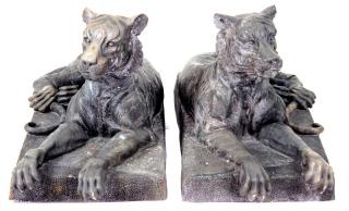 Appraisal: Tigers Life Size Bronze Sculptures Tigers Life Size Bronze Sculptures