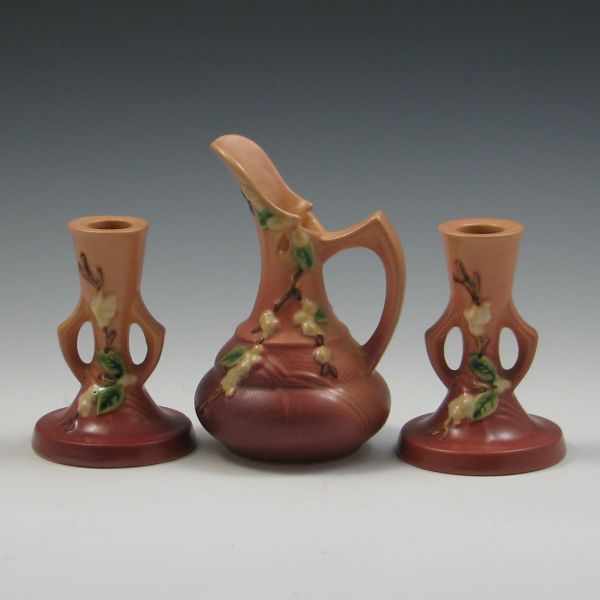 Appraisal: Roseville Snowberry Ewer and Candle Holders ewer marked Roseville USA