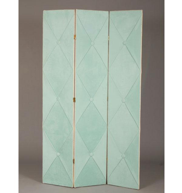 Appraisal: Hollywood Regency suede upholstered three panel screen room divider Panel