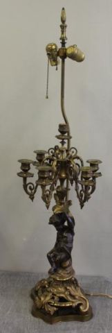 Appraisal: th Century French Bronze Candelabra with CentralPainted Putti Now as