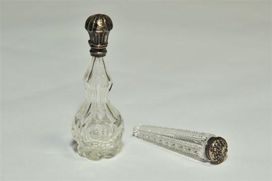 Appraisal: TWO PERFUMES WITH STERLING LIDS A cut glass and tapered