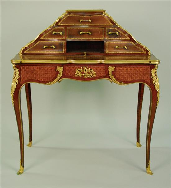 Appraisal: HENRY DASSON LOUIS XV STYLE PARQUETRY AND TOOLED LEATHER ORMOLU