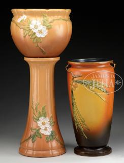 Appraisal: TWO-PART WELLER JARDINIERE FLOOR VASE Jardiniere in the Blossom pattern