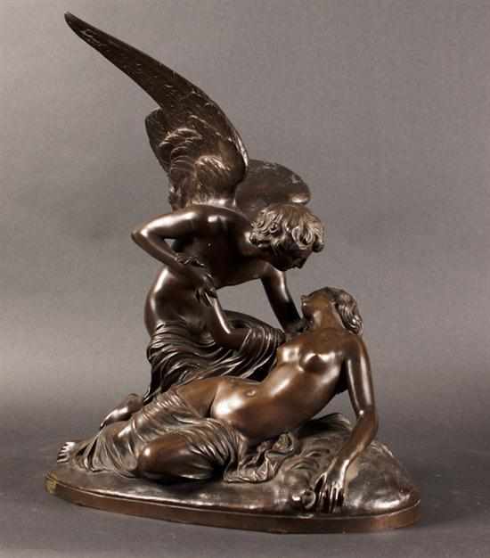 Appraisal: Classical style patinated bronze Cupid and Psyche group group modeled