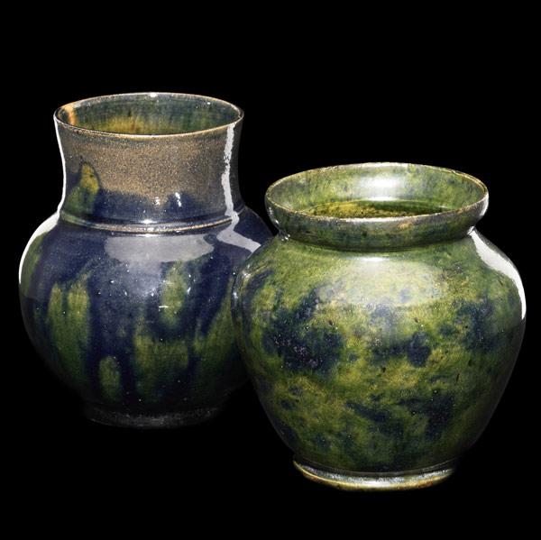 Appraisal: GEORGE OHR Two cabinet vases covered in a very similar