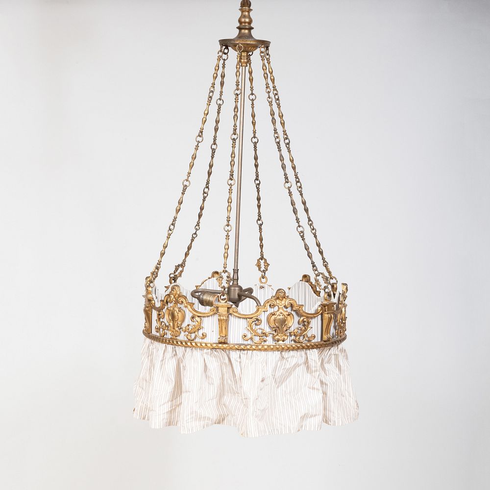 Appraisal: Neoclassical Style Gilt-Metal Three Light Chandelier With silk liner x