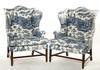 Appraisal: WING CHAIRS - Pair of custom mahogany framed wing chairs