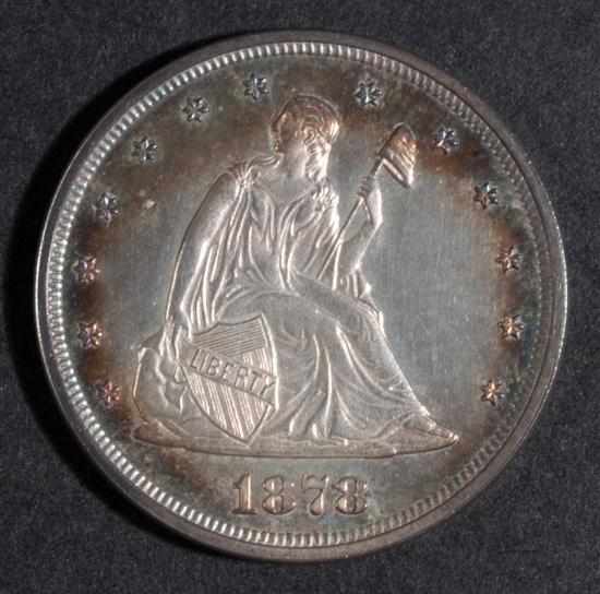 Appraisal: United States silver twenty-cent piece Proof with iridescent toning Estimate