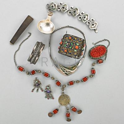 Appraisal: ASIAN AND MEXICAN SILVER SOUVENIR JEWELRY th C Enameled hinged