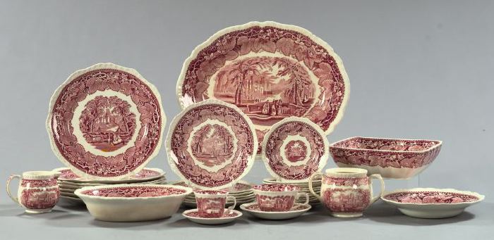 Appraisal: Fifty-Two-Piece Mason's Patent Ironstone Rose Transfer-Printed Partial Dinner Service for