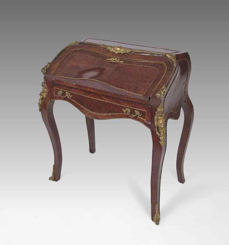 Appraisal: INLAID AND ORMOLU MOUNTED WRITING DESK PETITE DAME A petite