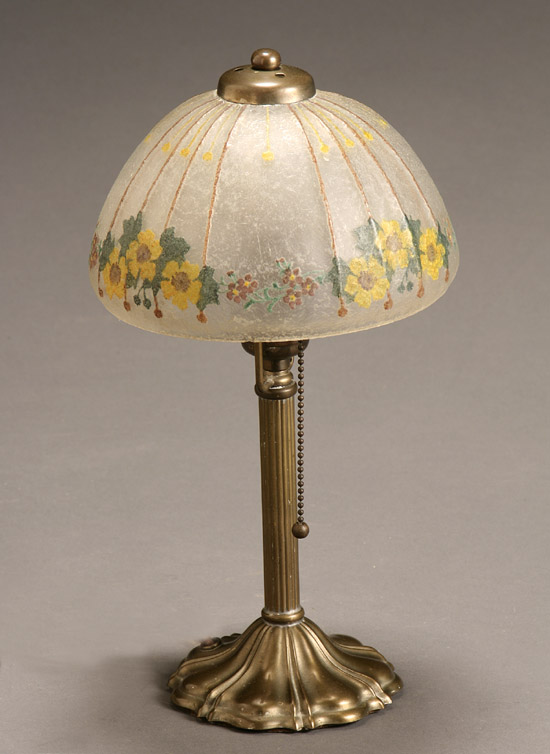 Appraisal: Handel Reverse Painted Glass Boudoir Lamp Circa Having a domed