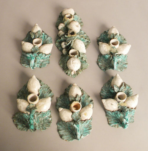 Appraisal: Six piece Italian pottery candlestick set together with a porcelain