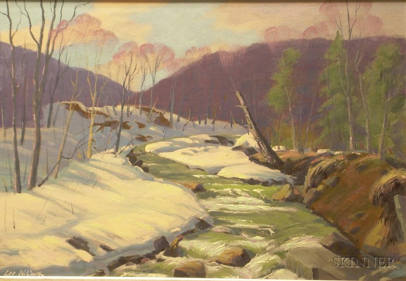 Appraisal: Framed Oil on Masonite Winter Landscape by Lee Winslow Court