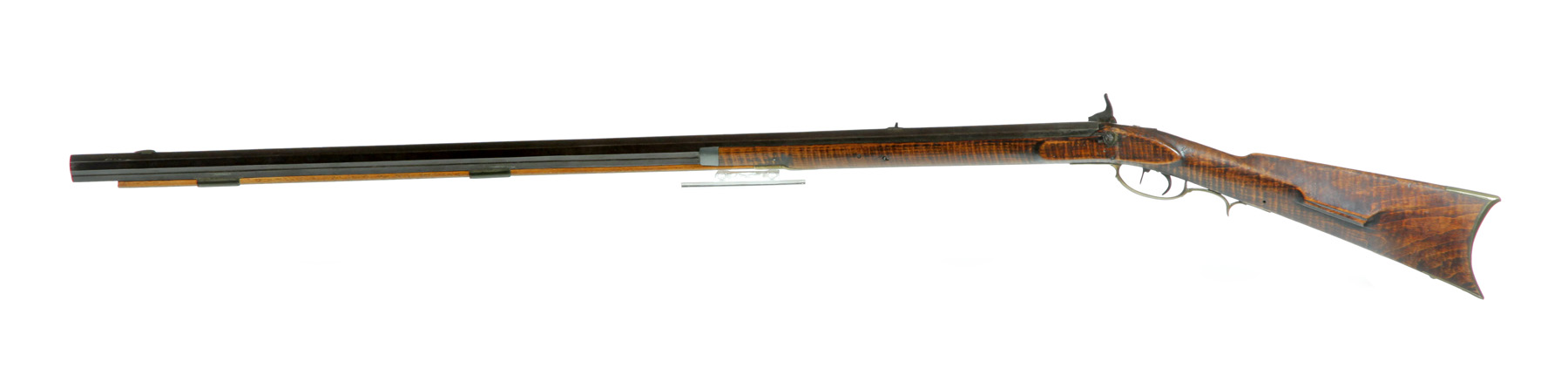 Appraisal: BLACK POWDER RIFLE American mid th century Tiger maple stock