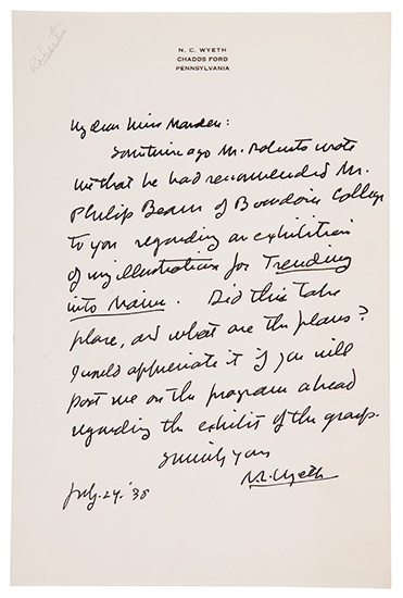 Appraisal: WYETH N C Autograph Letter Signed to My dear Miss