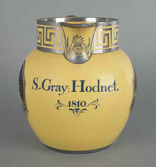 Appraisal: Canary pitcher dated inscribed S Gray Hodnet with luster decoration