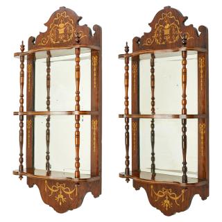 Appraisal: PAIR OF EDWARDIAN MARQUETRY INLAID SHELVES Rosewood wall-mounted shelves with