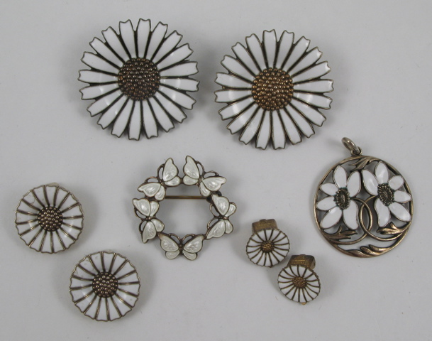 Appraisal: EIGHT ARTICLES OF SILVER JEWELRY all Danish modern with white