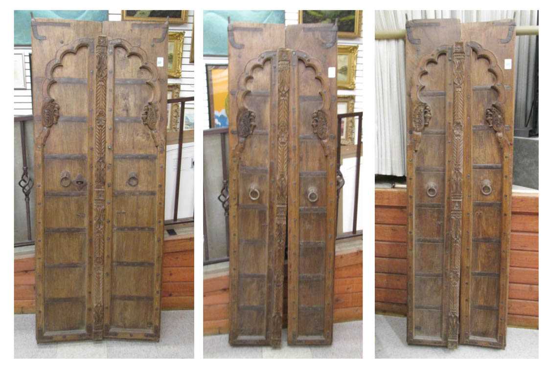 Appraisal: THREE PAIRS OF ANTIQUE WOOD DOORS Haveli doors in Acacia