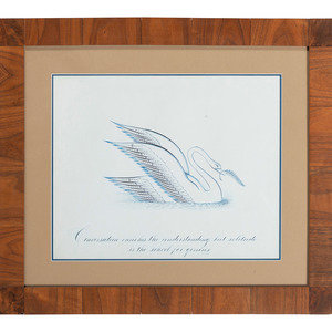 Appraisal: A Framed Penmanship Sample with Swan English th Century inscribed