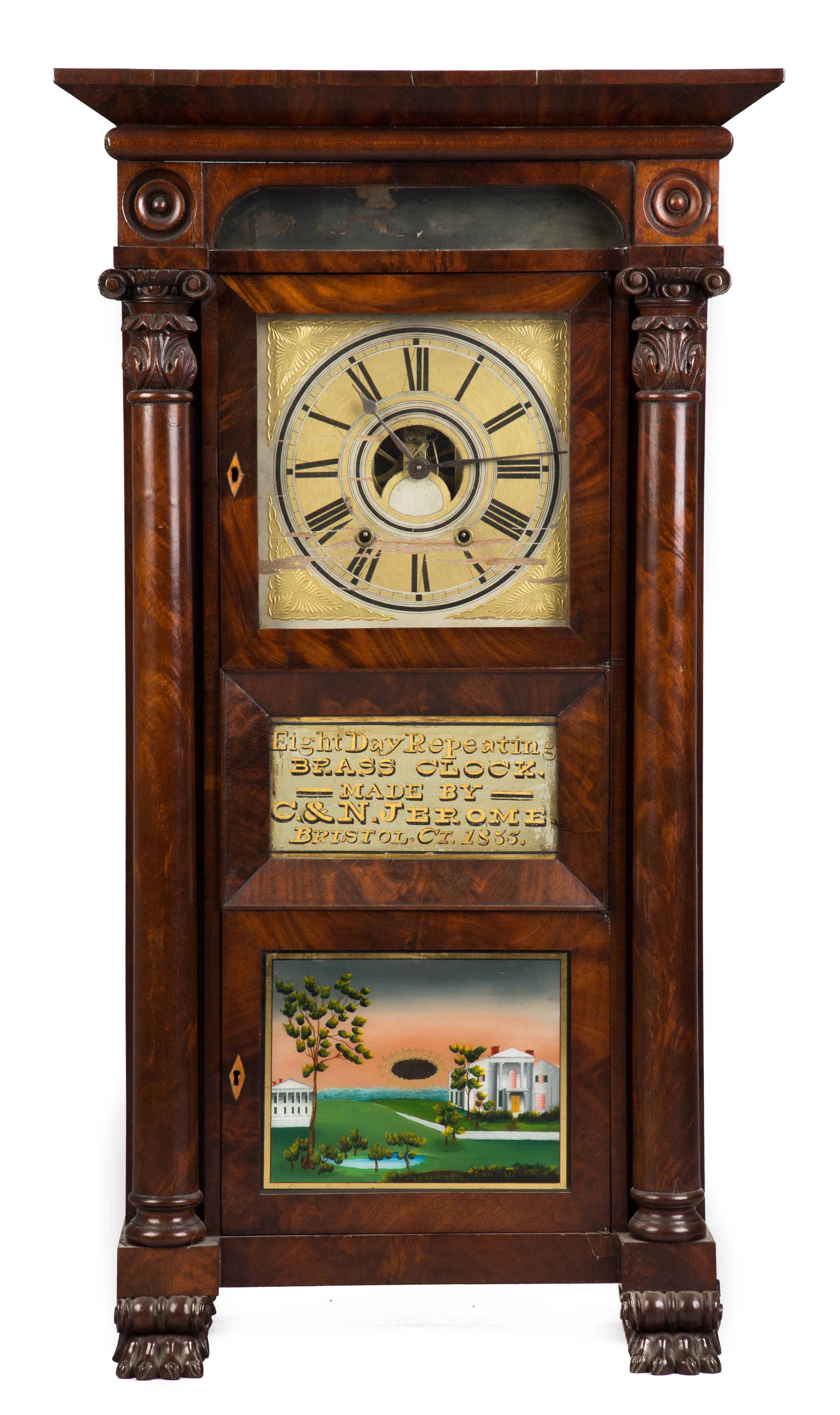 Appraisal: C N Jerome Empire Shelf Clock Bristol CT Figured mahogany