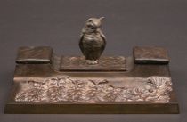 Appraisal: Owl Figural Standish Double inkwell and pen tray has two