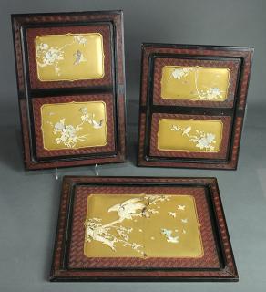 Appraisal: Japanese Inlaid Panels Meiji lot of Japanese panels with mother-of-pearl