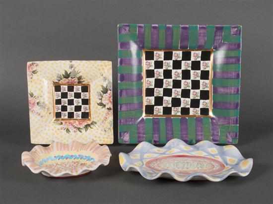 Appraisal: Two MacKenzie-Childs painted ceramic scalloped dishes and a similar pair