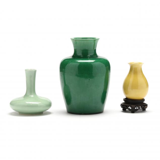 Appraisal: THREE CHINESE MONOCHROME GLAZED VASES th century single color glazed