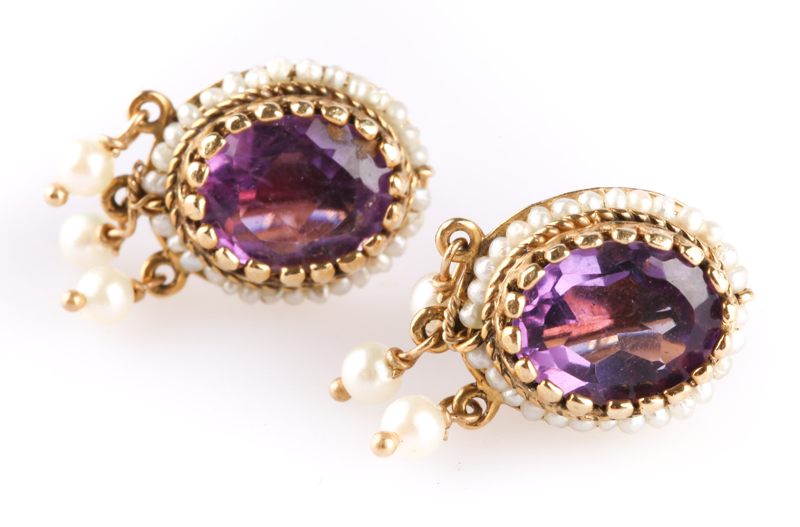 Appraisal: A Pair of Amethyst and Seed Pearl Earrings K Victorian