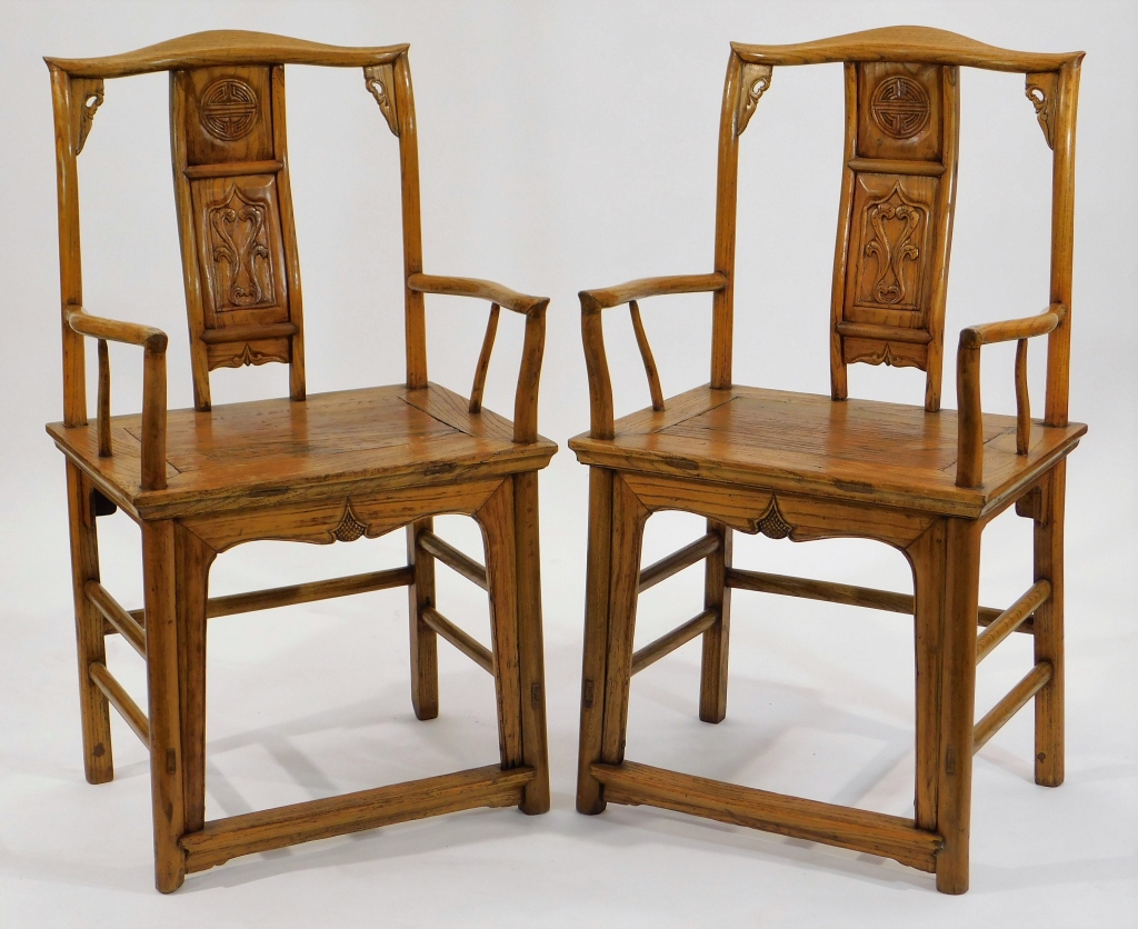 Appraisal: PR ANTIQUE CHINESE CARVED WOOD SCHOLARS CHAIRS China th CenturyMatching