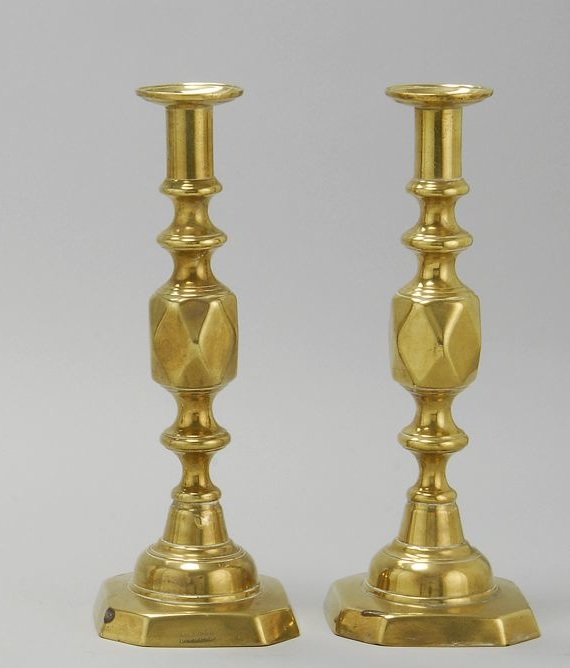 Appraisal: PAIR OF VICTORIAN BRASS PUSH-UP CANDLESTICKS In King of Diamonds