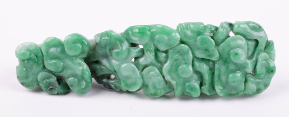 Appraisal: CHINESE APPLE GREEN JADEITE BELT HOOK of typical form and