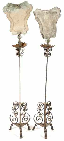 Appraisal: Pair of Chinese Wrought Iron Garden Lamps th century etched