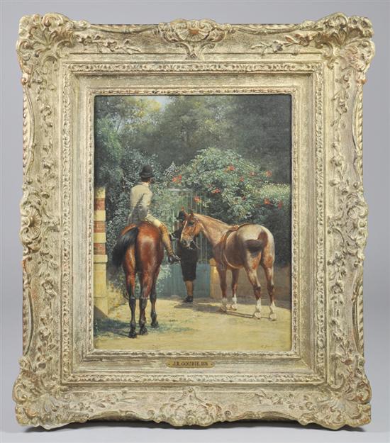 Appraisal: Goubie Jean Richard - Oil on panel of horses and