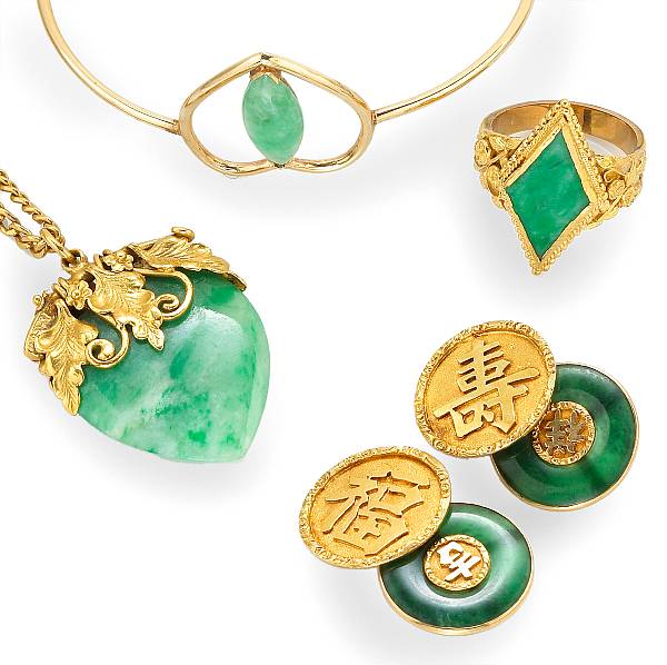 Appraisal: A collection of jadeite jade high karat gold k and