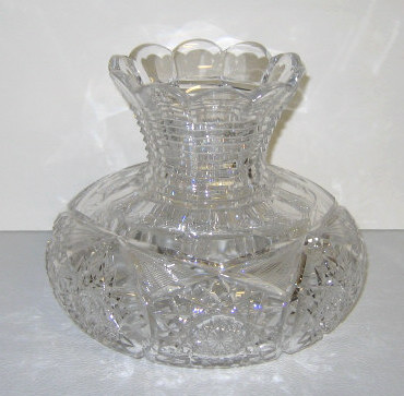 Appraisal: LARGE CUT GLASS VASE Of flattened form with flaring rim