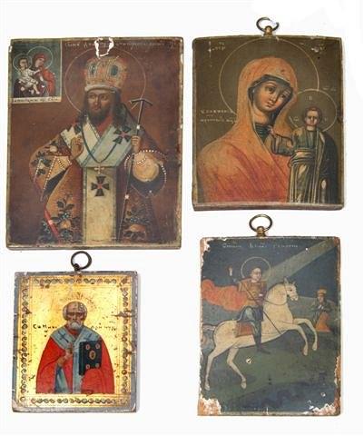 Appraisal: A GROUP OF FOUR TH CENTURY RUSSIAN PINE MINIATURE ICONS