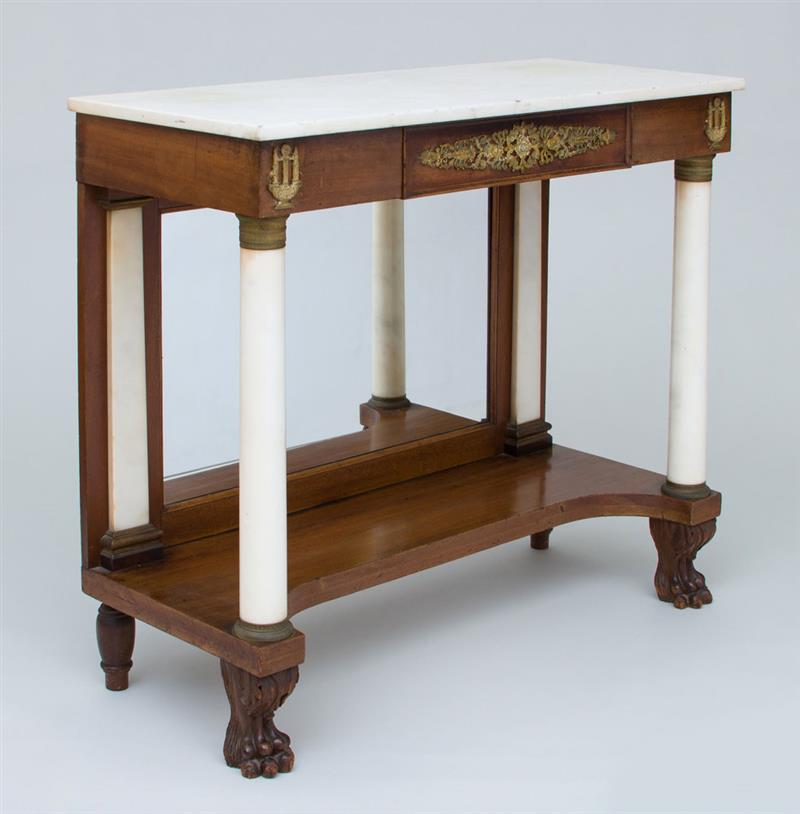 Appraisal: CLASSICAL STYLE GILT METAL-MOUNTED MAHOGANY AND MARBLE PIER TABLE Fitted