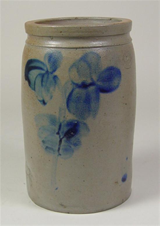 Appraisal: Cobalt Decorated Stoneware Crock Cobalt decoration of flowers Freehand stamped