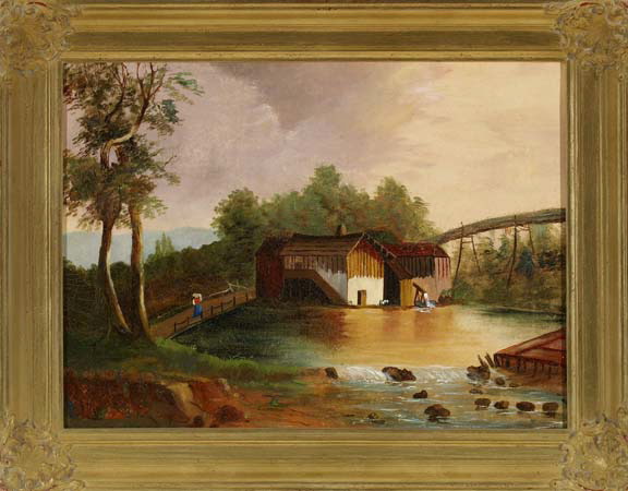 Appraisal: American School th Century Early Evening at the Mill oil