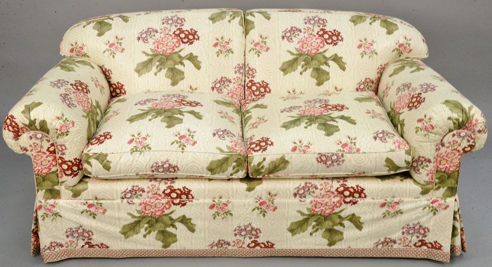 Appraisal: Custom upholstered loveseat with two cushions attributed to Thoma De