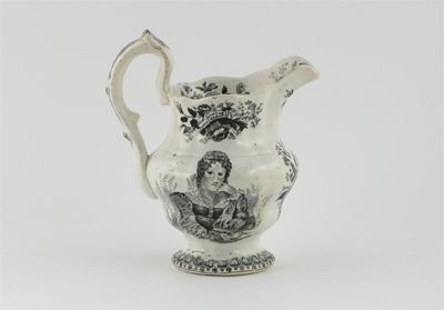 Appraisal: A commemorative pearlware jug printed in black with a crown