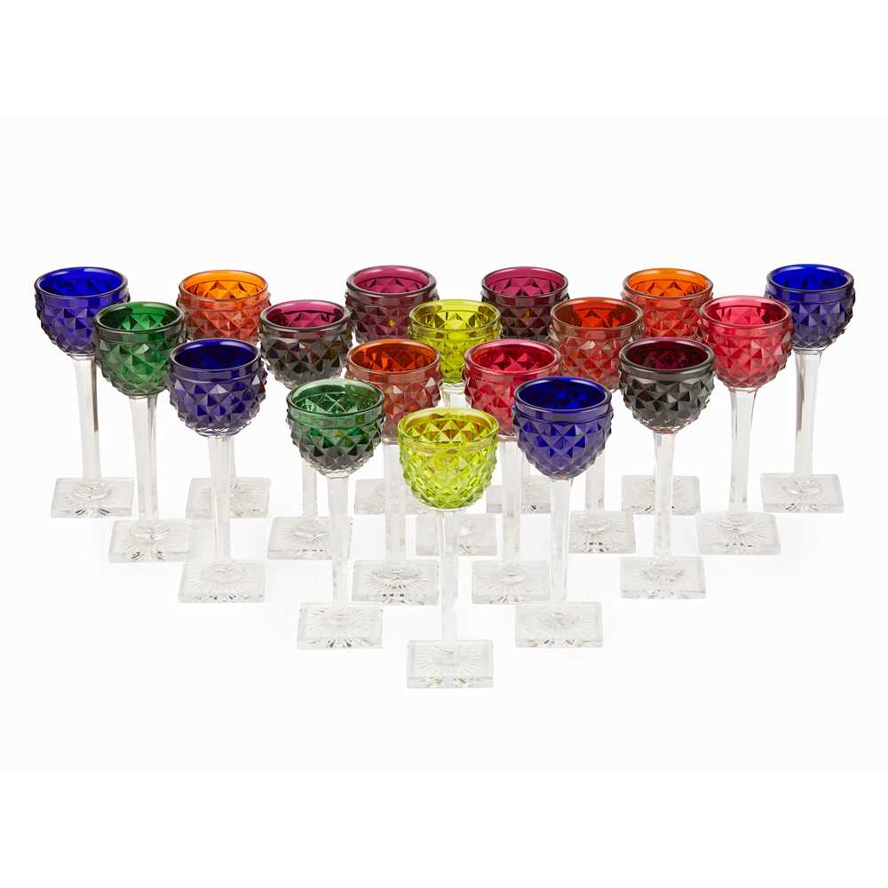 Appraisal: MATCHED SET OF EIGHTEEN BACCARAT COLOURED WINE GLASSES EARLY TH